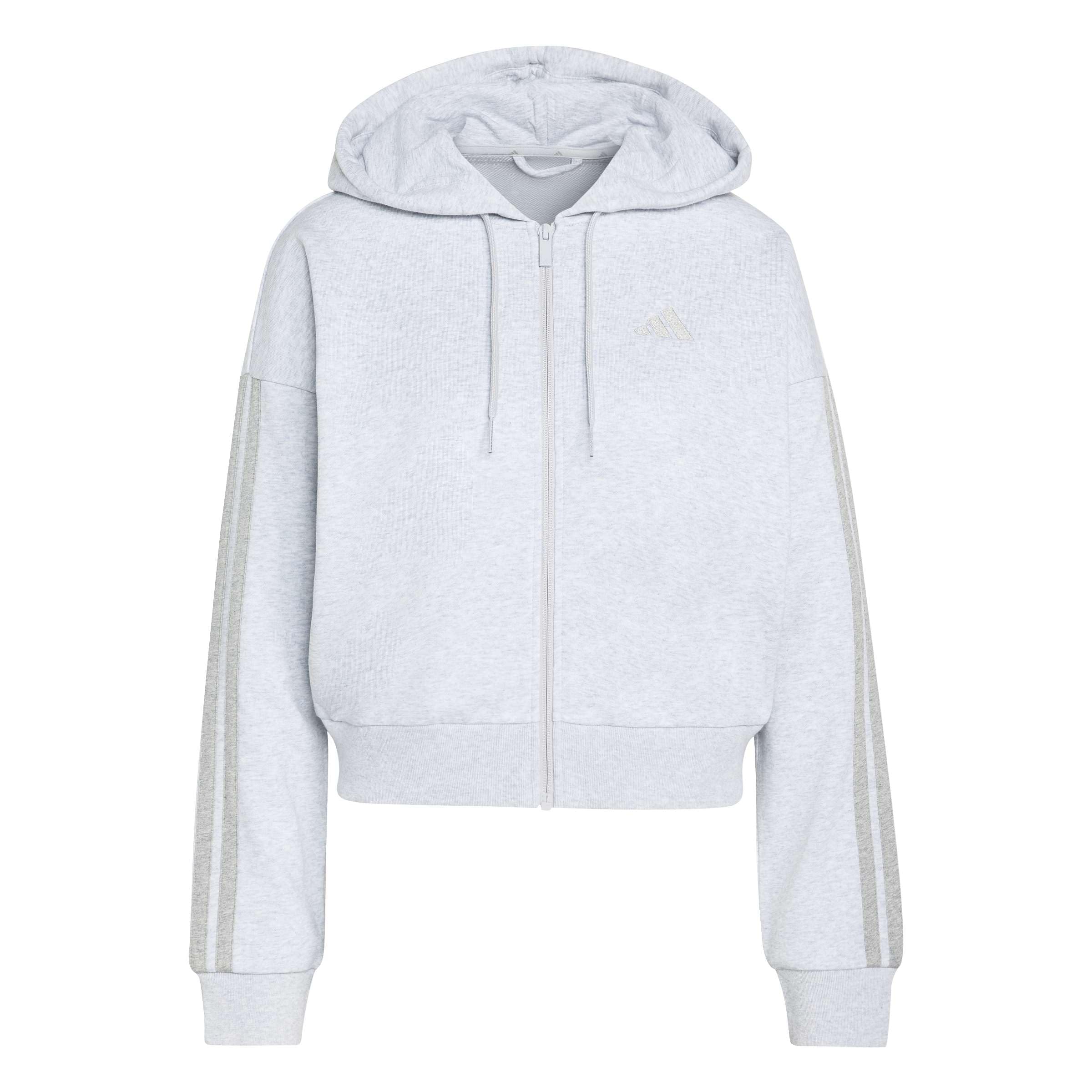 adidas Damen Essentials 3-Stripes French Terry Full Zip Hoodie Sweatshirt, Light Grey Heather/medium Grey Heather, XXL