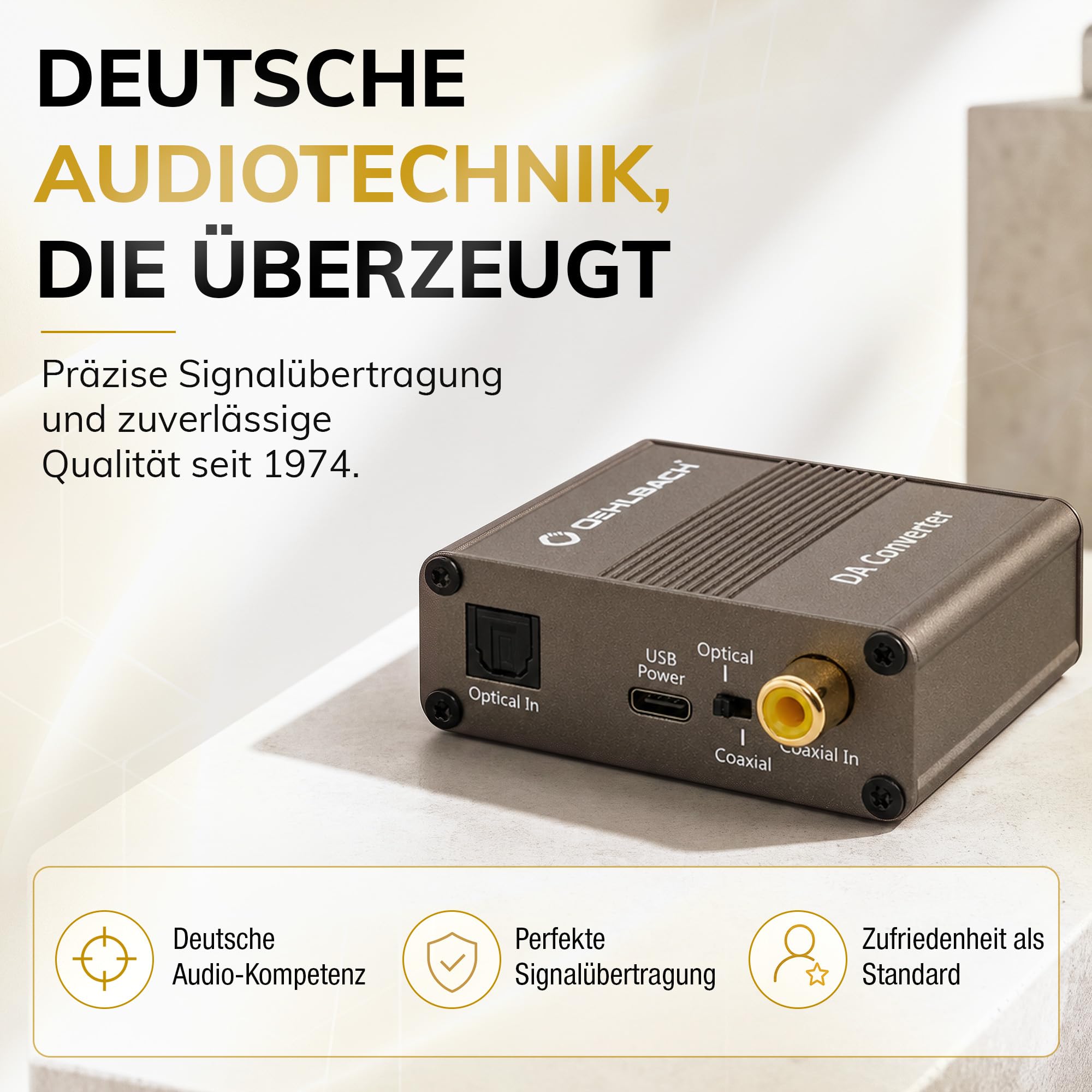 OEHLBACH Digi Bridge Convertisseur audio numérique/analogique coaxial/optique, R-L/jack, connecteur d'alimentation USB de type C, puce Cirrus Logic, marron