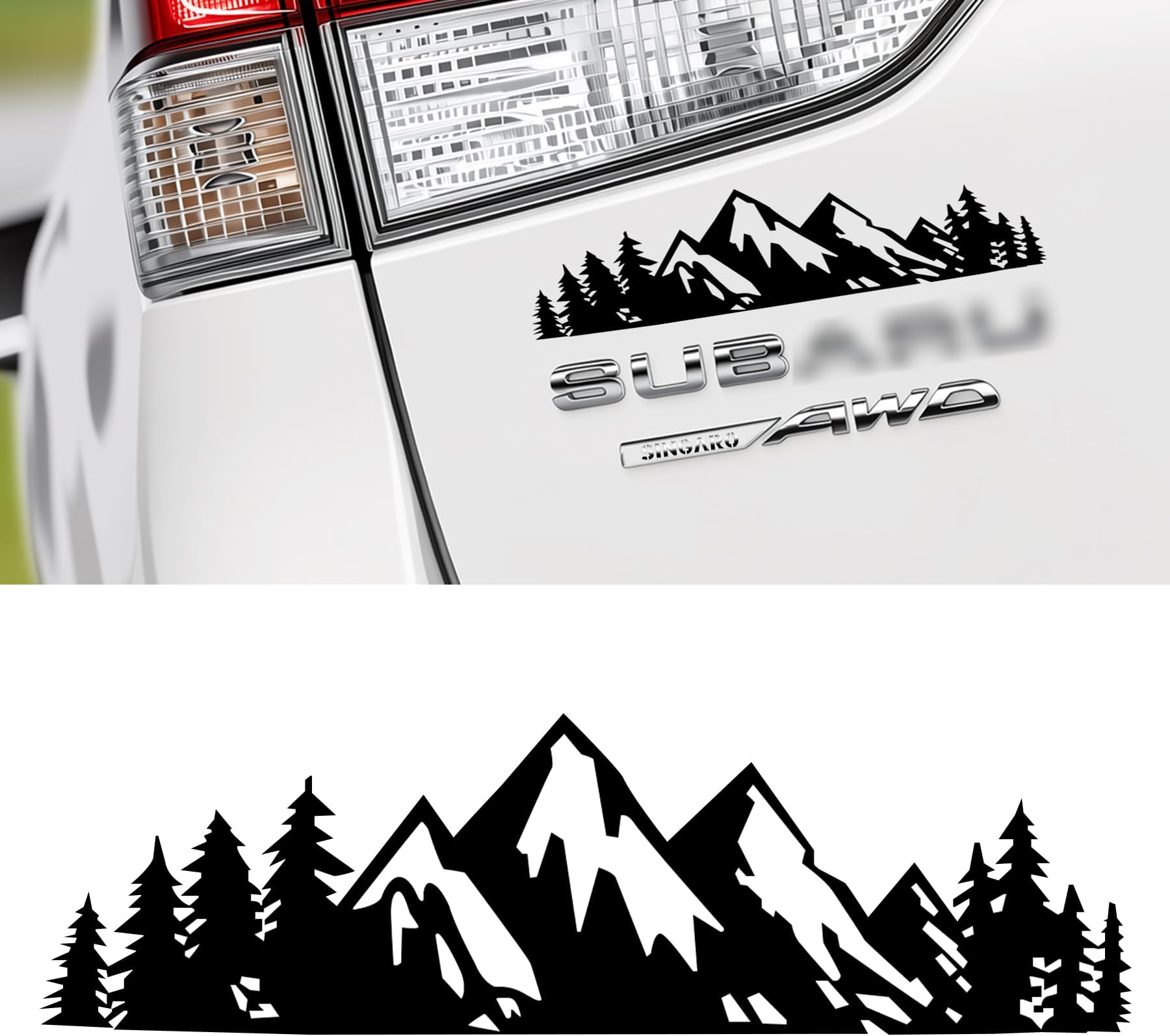 SINGARO Vinyl Snow Mountain Tree Decal Sticker, Trunk Logo Decal Sticker, Car Exterior Accessories(Black)