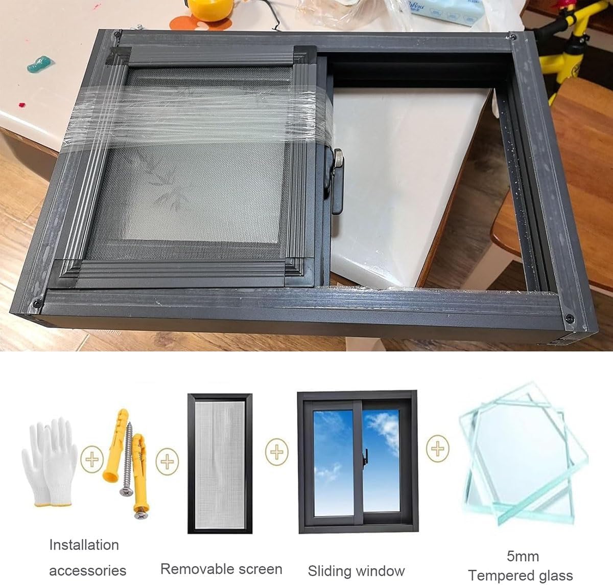 ZAIHW Slider Window for Basement Household Storm Windows 20x15 26x19 29x25 30x22 36x19 38x20in with Screen Small Shed Chicken Coop Window for Bathroom Garage Shower(Grey,24x23in)