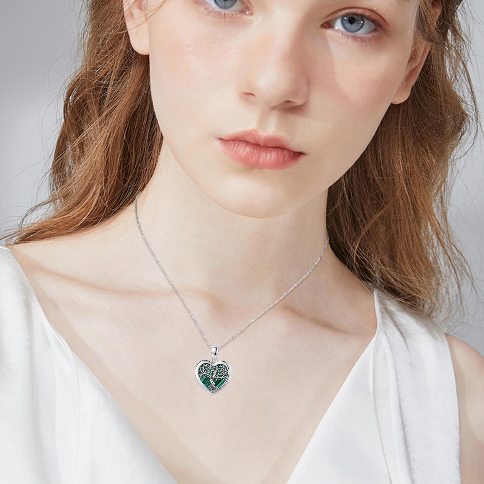 Albero della Vita Immagine Catena In Argento Sterling Cuore Abalone Ciondolo Albero Genealogico per Le Donne Gioielli Foto Immagini Medaglione Collana Gioielli Per Donna Fidanzata