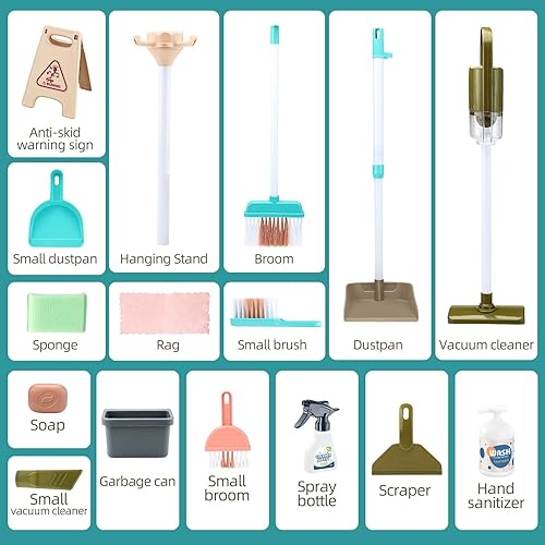 Miniatura 17 de Juego de limpieza para niños pequeños, juego educativo de 10 piezas, incluye aspiradora para niños que realmente funciona con luces y bajo ruido