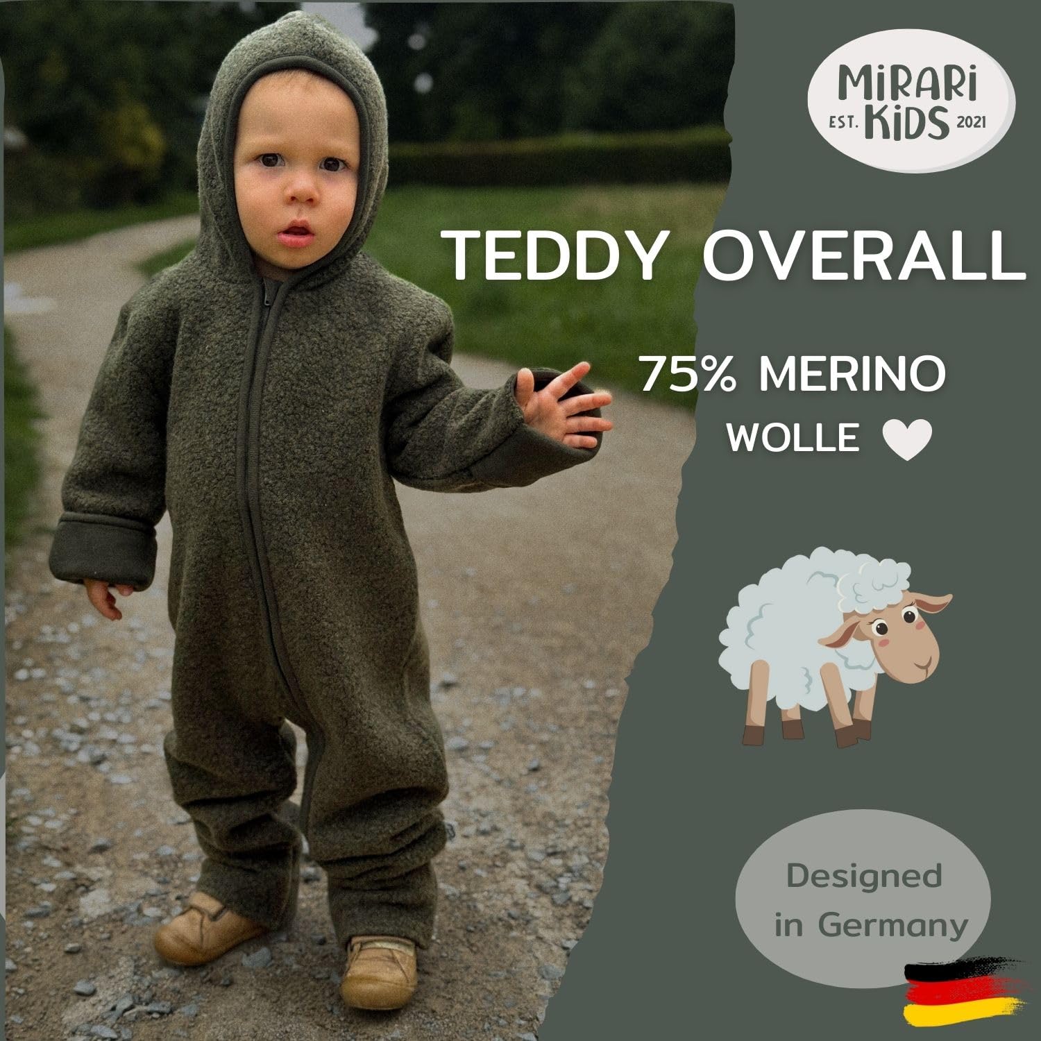Wolloverall mit Reißverschluss und Kapuze - Winteranzug Baby - Overall aus Wolle