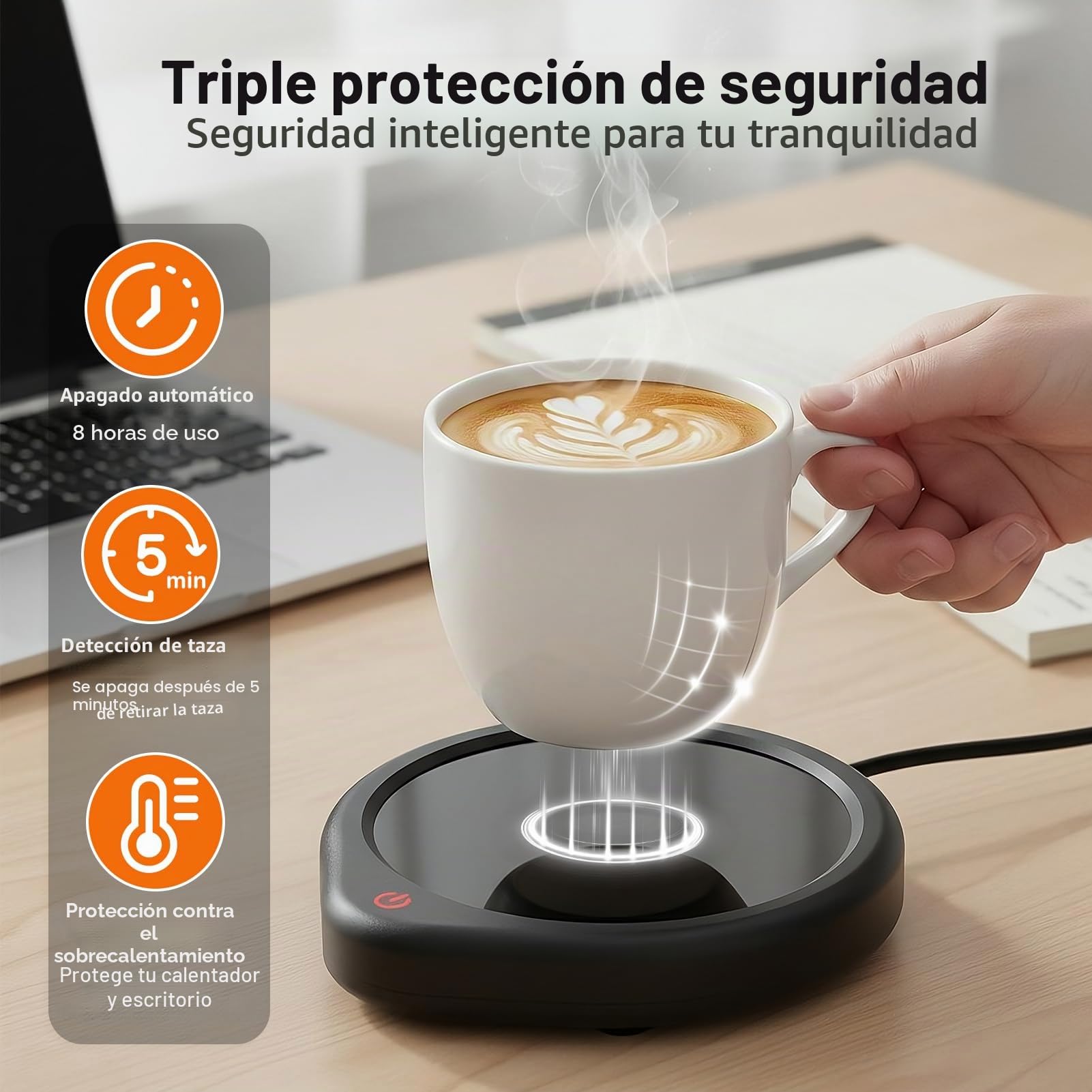 Oracer Calentador de tazas de café, calentador de tazas para escritorio con ajuste de temperatura inteligente de apagado automático, calentador eléctrico de bebidas, té, agua, leche para todas las