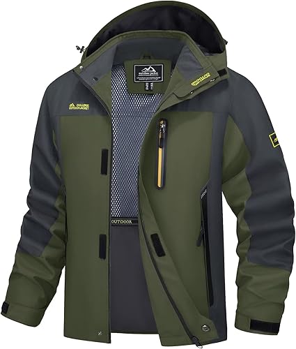 MAGCOMSEN Chaqueta impermeable con capucha para hombre, resistente al viento, cortavientos, 5 bolsillos para senderismo, pesca, viajes