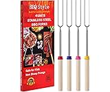 Marshmallow Toasting Forks, Telescoping Smores Sticks for Fire Pit, Marshmallow Roasting Sticks Barbecue Forks for Hotdog Hot Dog Bonfire Smores Skewers for Open Fire Pits Campfire Camping, 4 PCS