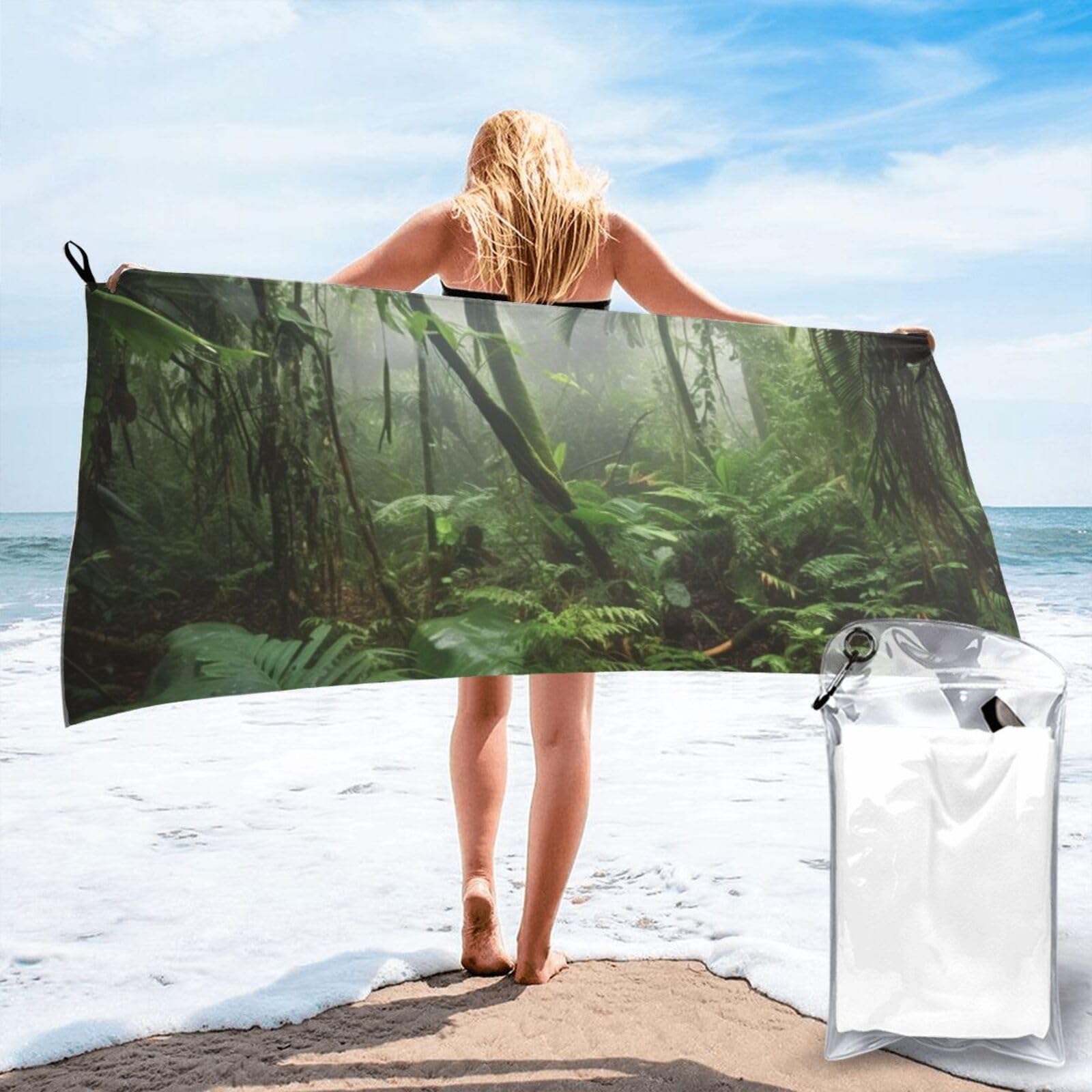 DWVTSLH Microfiber Sand Free Beach Towel 27.5"x55", Quick Dry Absorbent Travel Towel Large Camping Blanket, Tropical Rainforest Bath Towels Lightweight Pool Swim Towels for Vacation Essentials