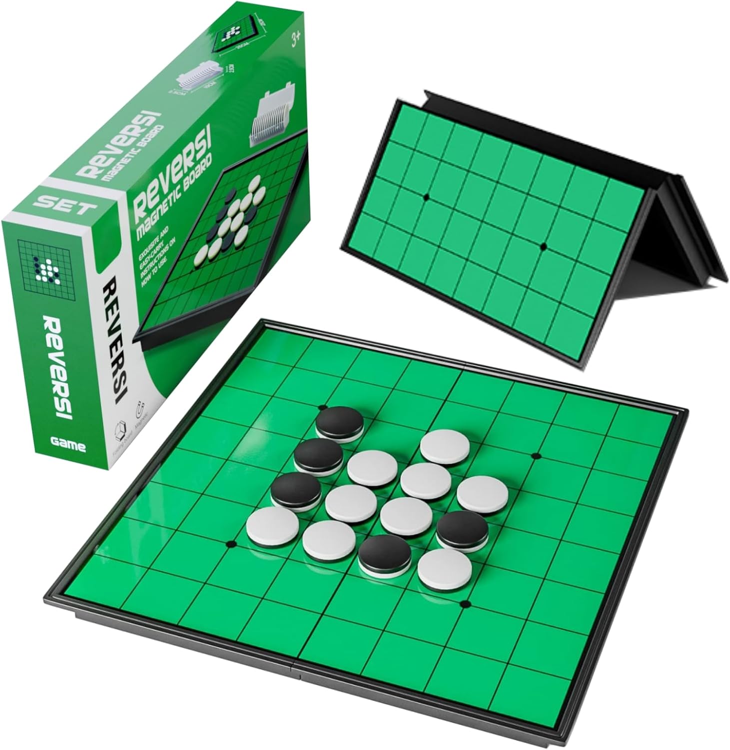 Foldable Magnetic Reversi Board & Pieces Set for Kids & Adults - Classic 2-Player Strategy Game with 9.8" Travel Size Board, Educational Toy for Boys Girls Family Game Night