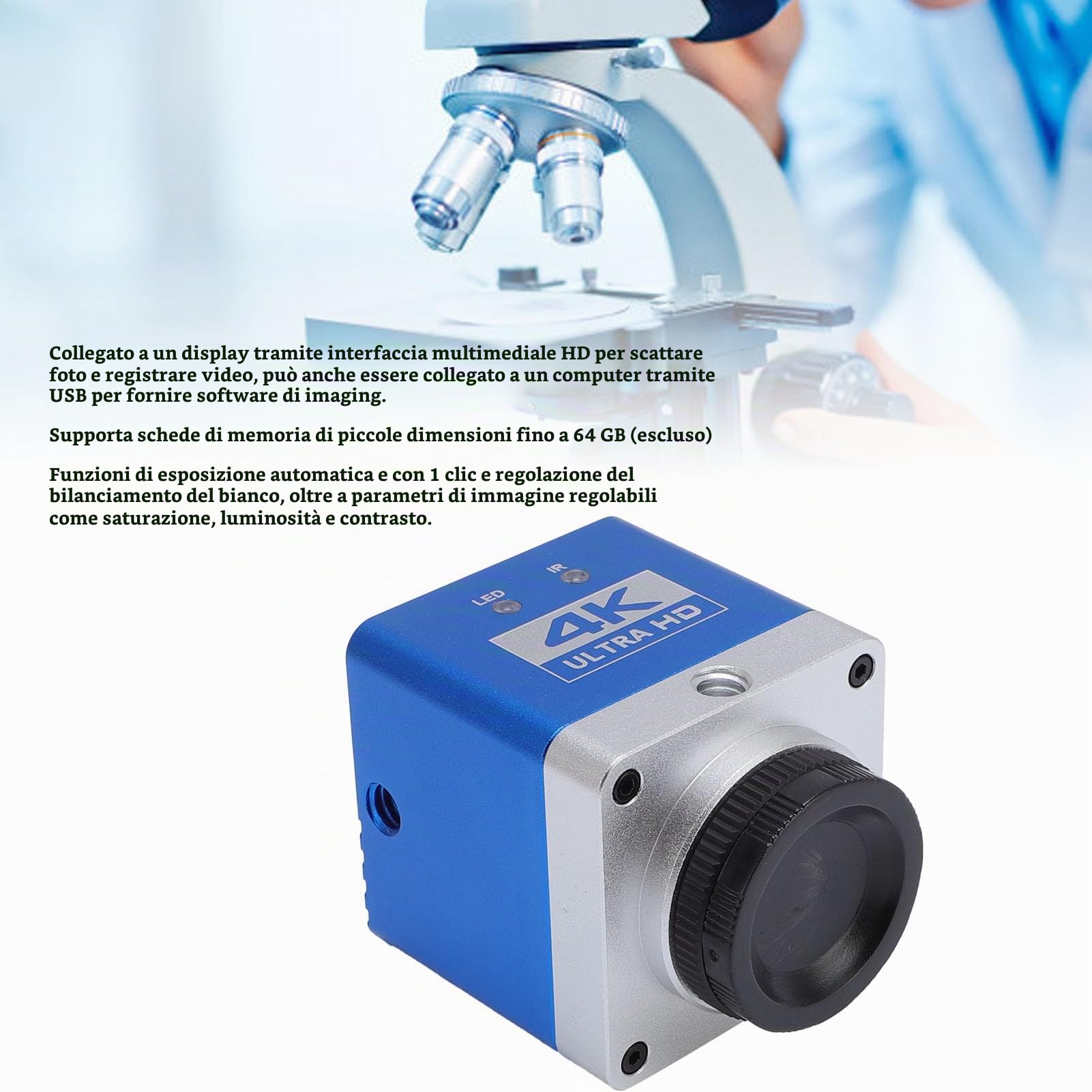 Fotocamera HDMI USB 4K, 8,3 MP 3840x2160 Zoom Ad Alta Risoluzione in e Fuori Fotocamera Industriale HD, Telecamera per Microscopi Video Digitale di Tipo C con Telecomando,