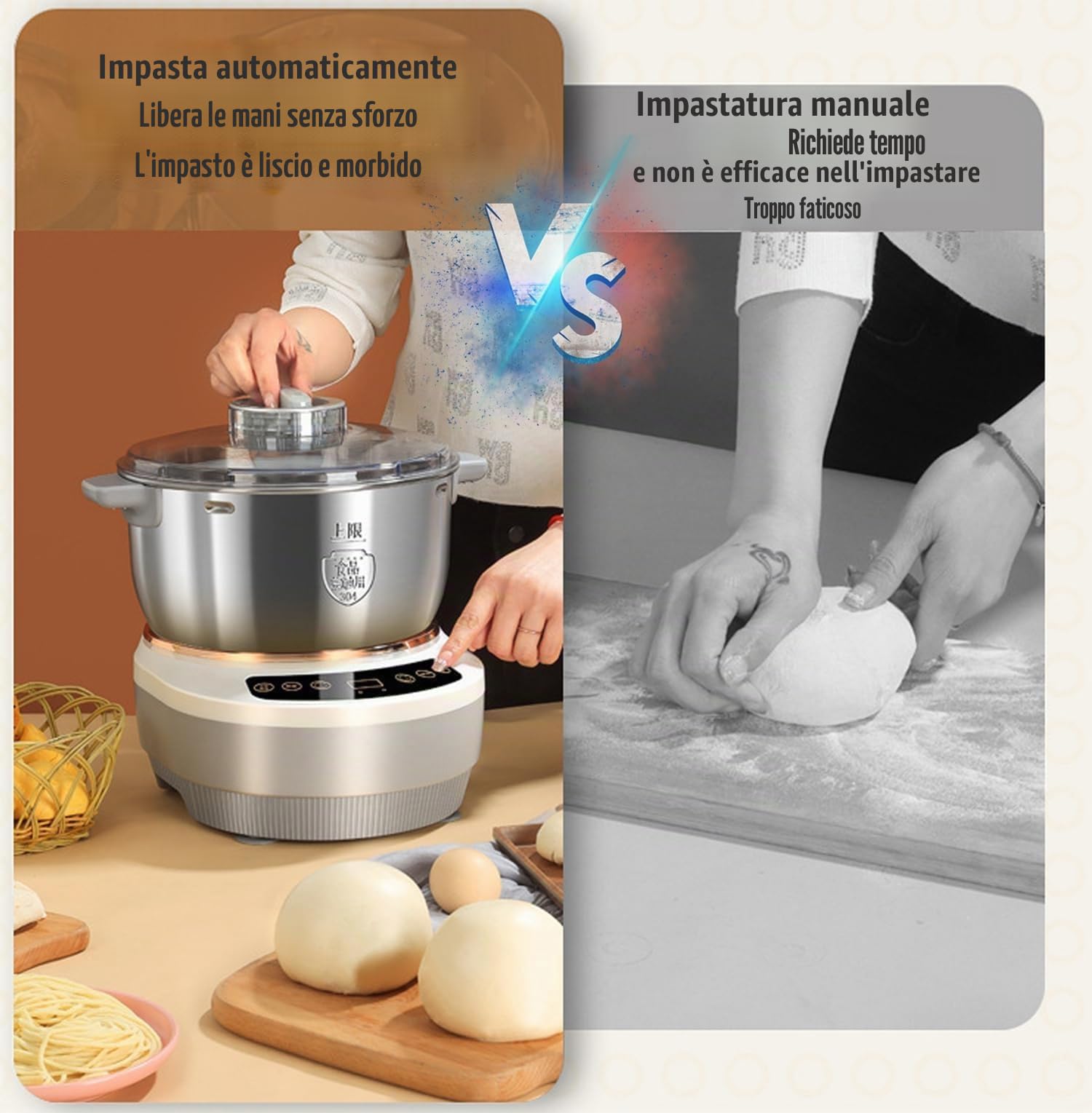 Macchina Per Impastare Con Funzione Di Fermentazione, Impastatrice Professionale In Acciaio Inossidabile, Impastatrice Per Pasta, Impastatrice Con Design Diviso Per Una Facile Pulizia(Size:7L)