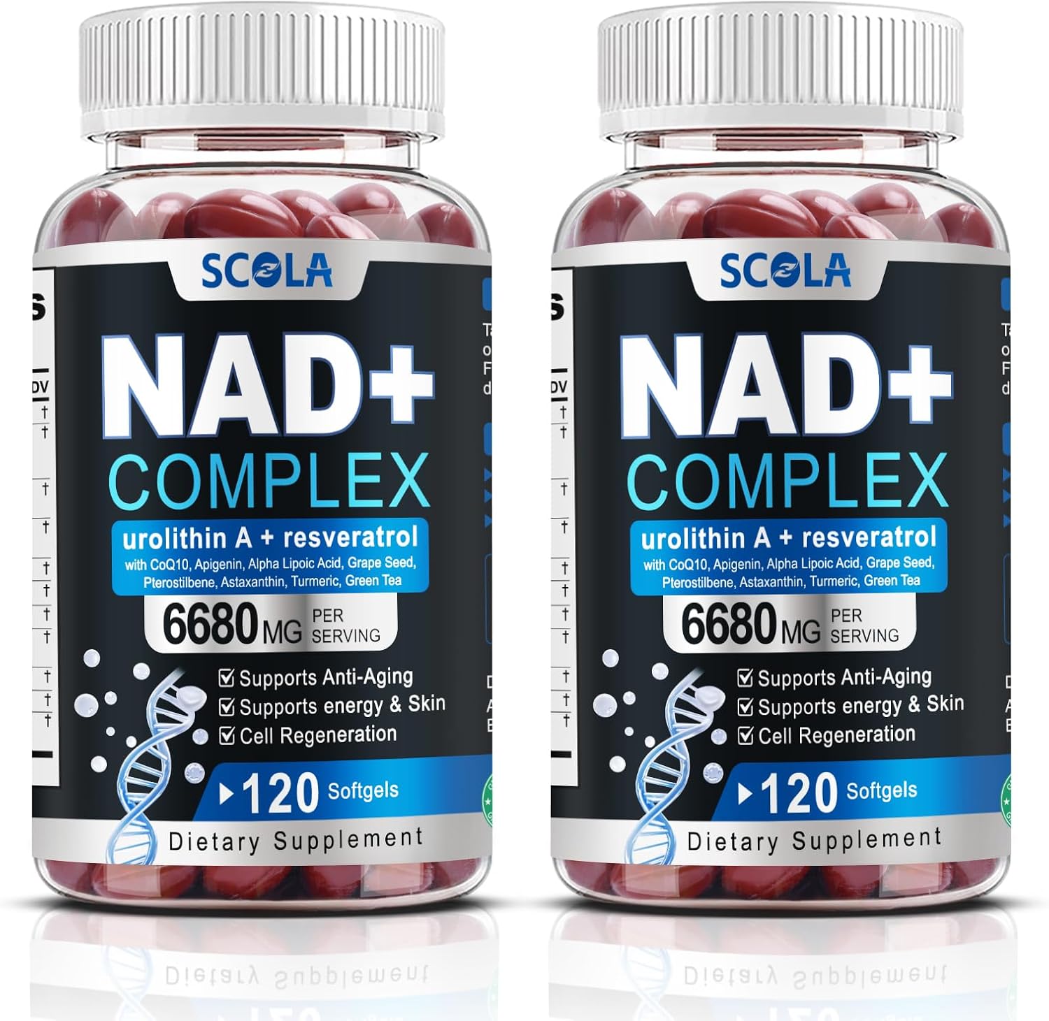 SCOLA NAD Supplement 6680mg Extra Strength, Liposomal NAD with Resveratrol, NAD Plus Boosting for Anti-Aging, Cellular Health, Softgels, 240 Count