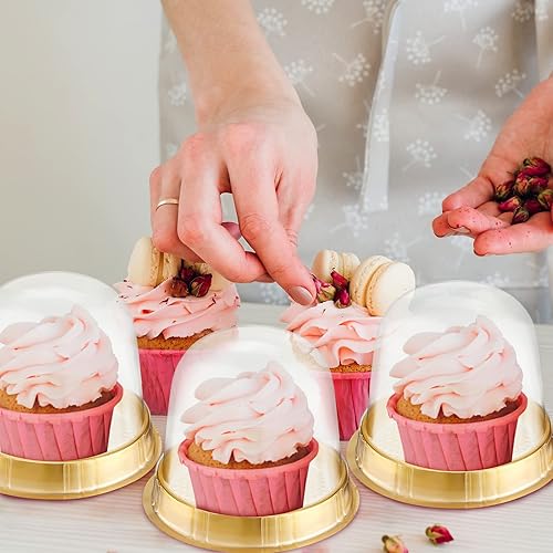 Vista 5 de Mimorou Cajas individuales para cupcakes, recipientes de plástico transparente para cupcakes, soporte individual desechable con tapa, soporte alto