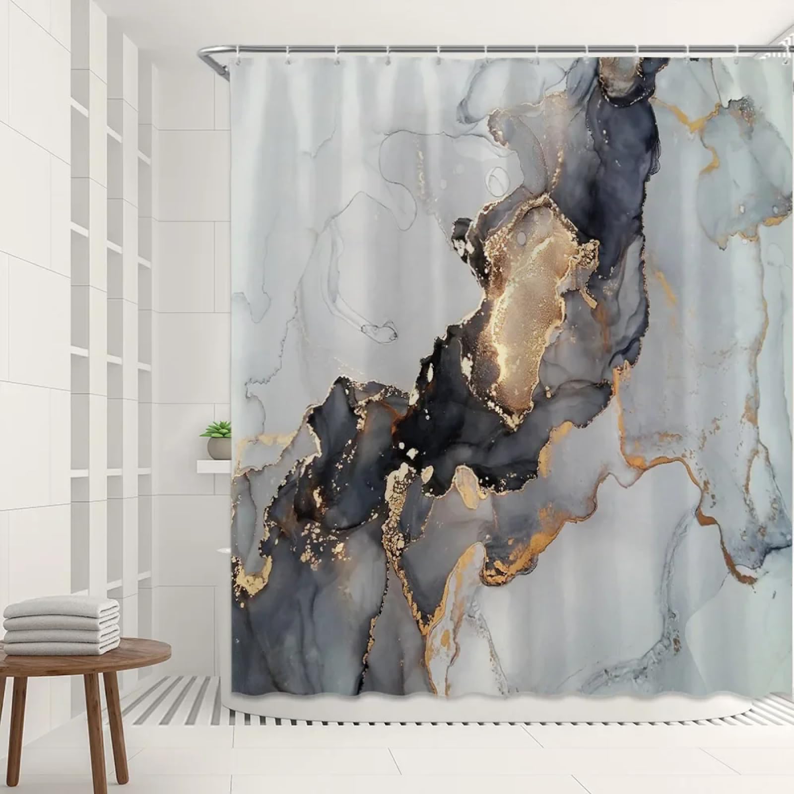 Tenda Doccia In Tessuto Effetto Marmo – Moderna E Lusso Per Bagno (183 X 183 Cm) - 2