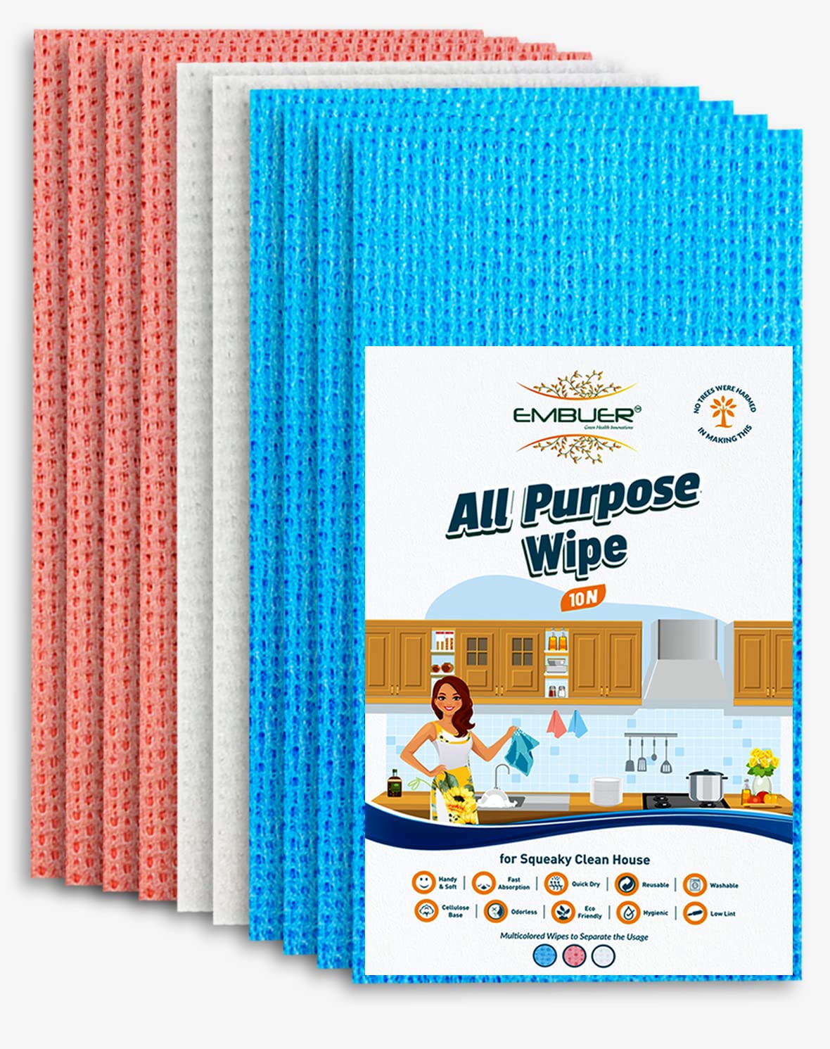 All-purpose Kitchen Cleaning wipes - 10 Pcs | Sponge wipe for kitchen cleaning, washable and reusable fast absorbent handy and soft, quick dry eco friendly (Multicolor) (3 colour)-image-20