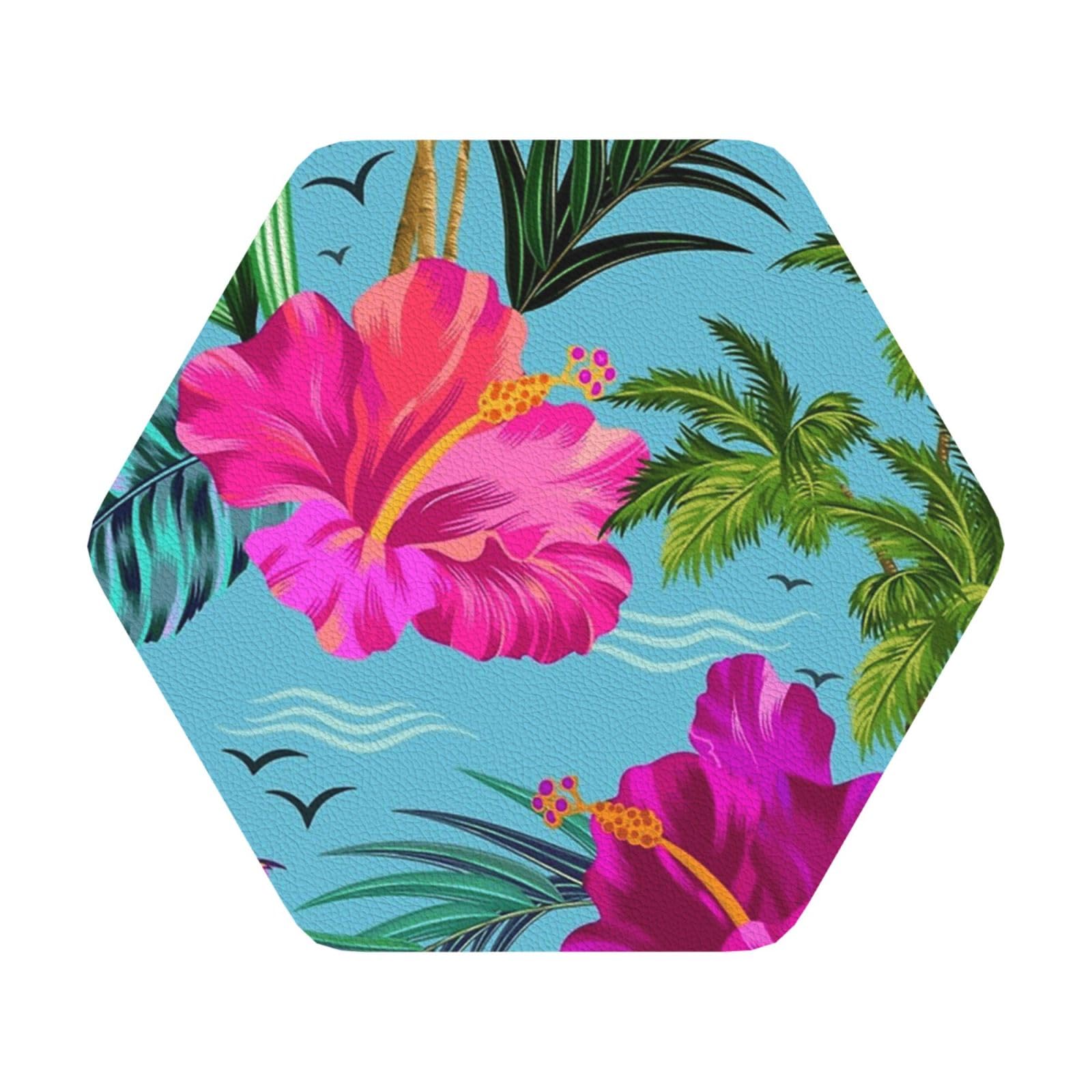 Hello Hawaii PU Leather Coasters Set of 6 Hexagon Drink Coasters