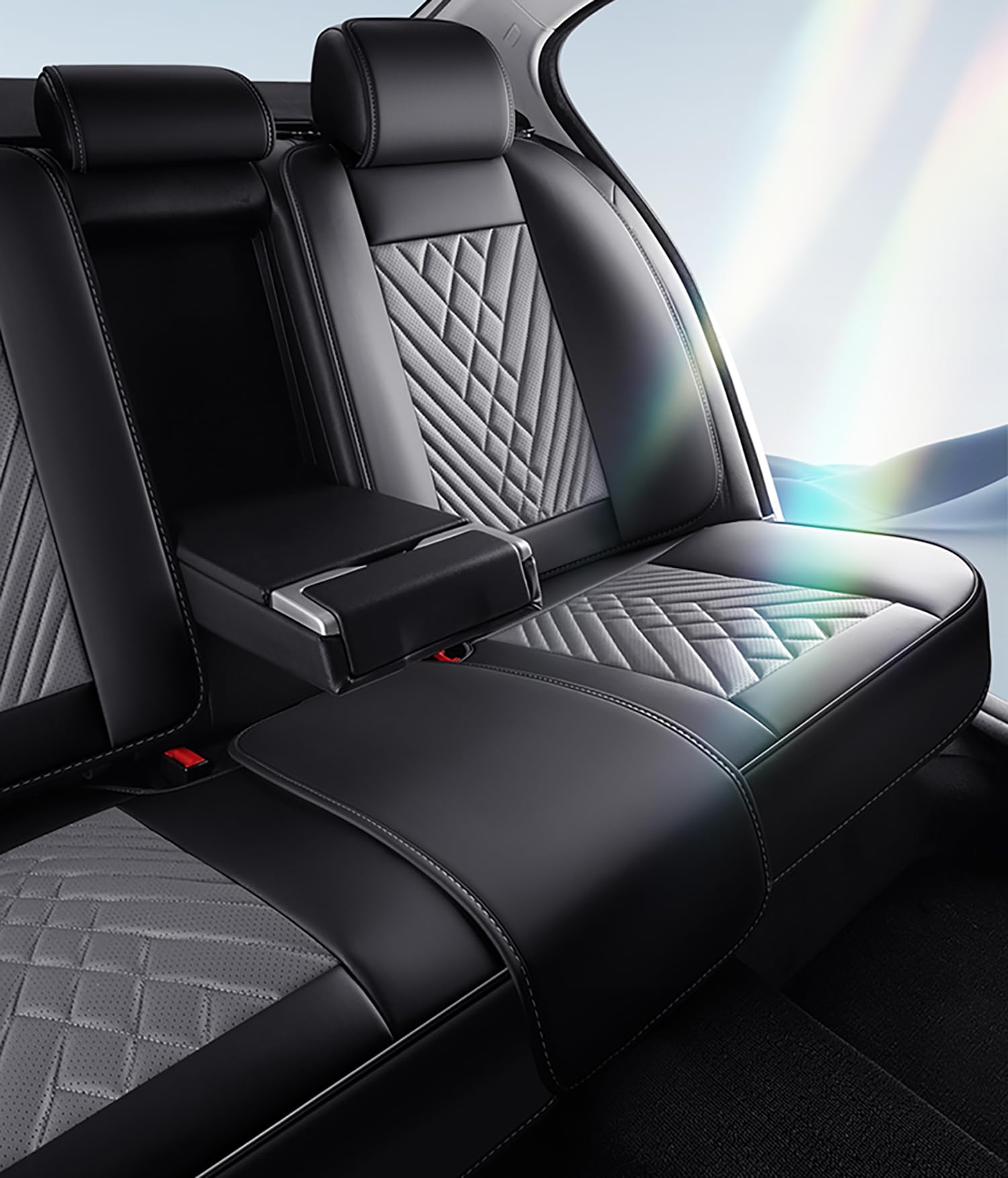 Autositzbezüge komplettes Set Universal in Stylish Design | Schonbezüge für Vordersitze und Rückbank | Auto Sitzbezüge Airbag Kompatibel | Premium Wasserdicht Sitzbezug, Schwarz Weinrot