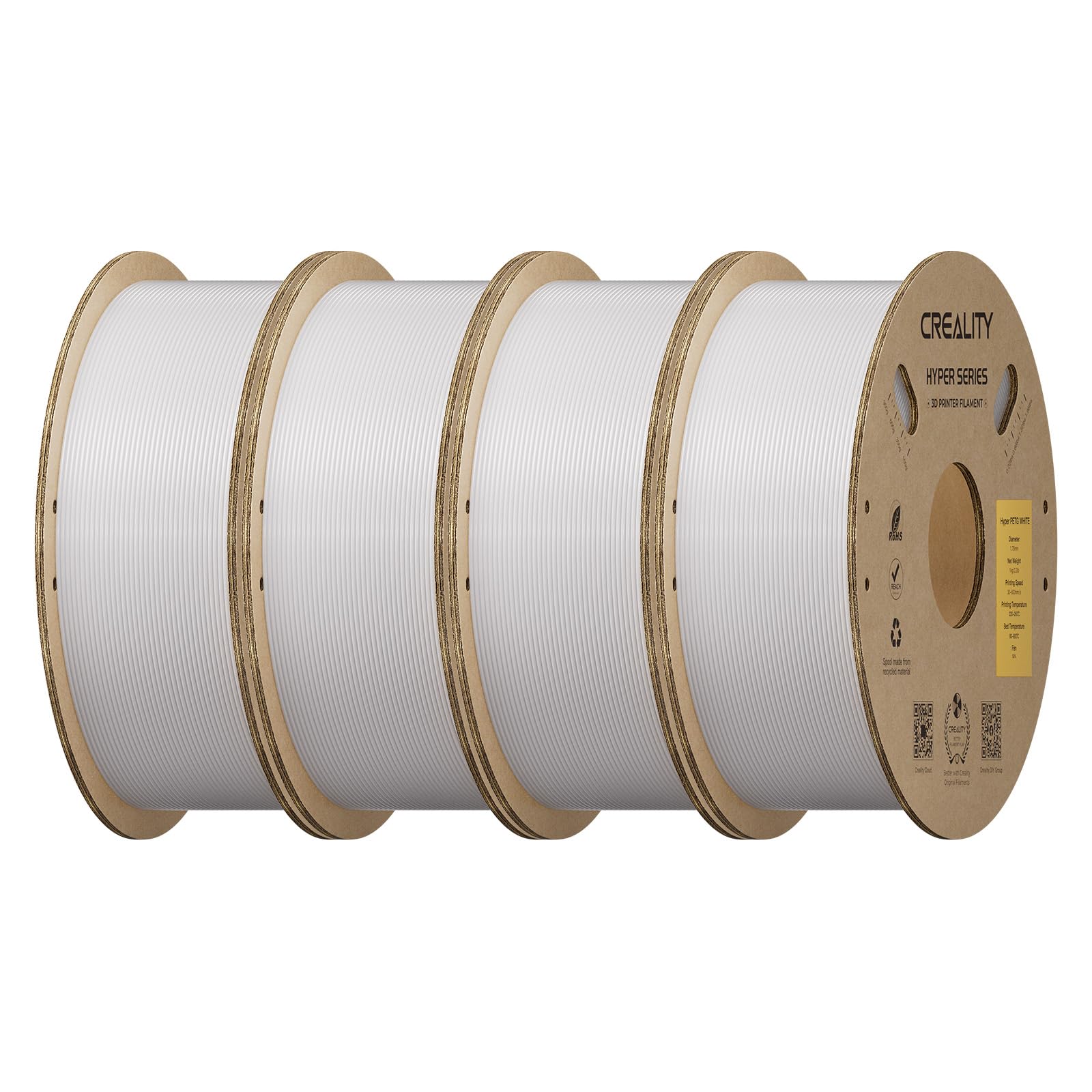 Creality Hyper PETG Filament 1.75mm, White, 4-Pack, 4KG