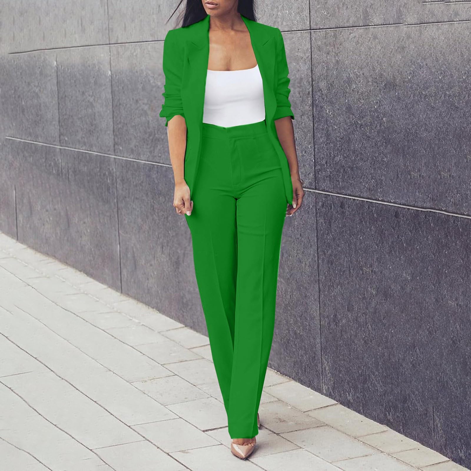 Conjunto de mujer elegante y elegante curvo, chaqueta formal para negocios, ligera, pantalones y chaqueta de manga larga, traje de oficina, ropa de trabajo, chaquetas de vestir