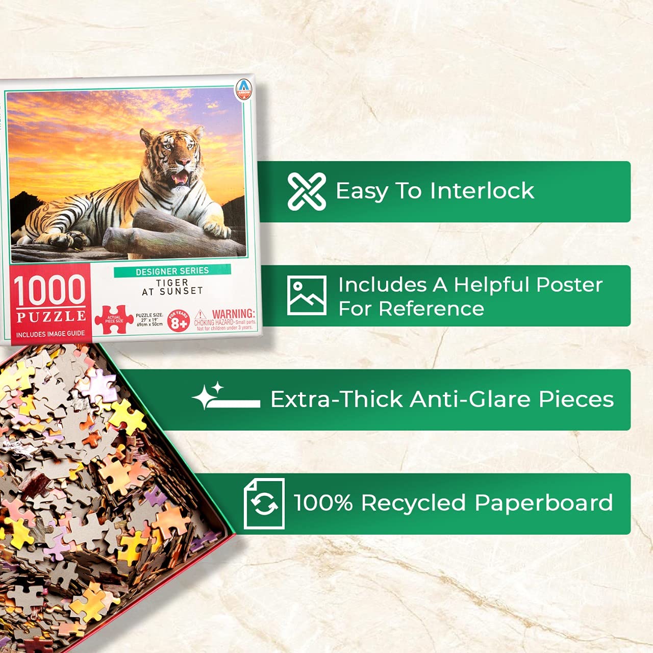 Taj Mahal 1000 Teile Puzzle Für Erwachsene & Kinder – Extra Dicke Teile, 68,6x50,8 Cm, Aus Recyceltem Papier Mit Poster