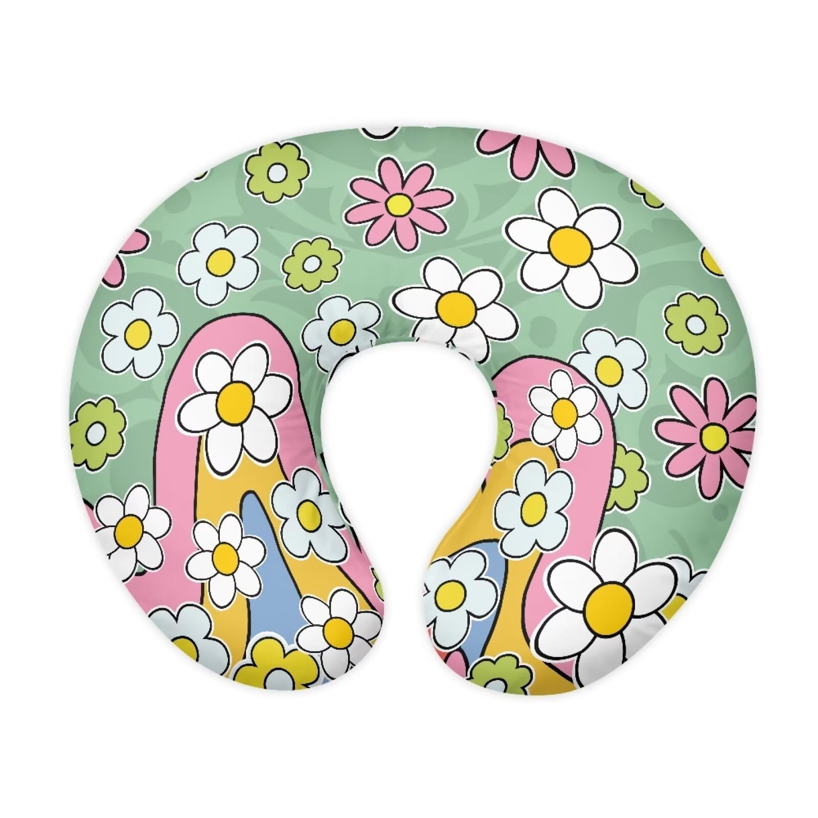 Suhoaziia Hippie Flower Green Skin-Friendly Newborn Nursing Pillowcase Portable Baby Nursing Pillow Replacement Cover for Bottle and Breastfeeding, Easy to Put On & Take Off