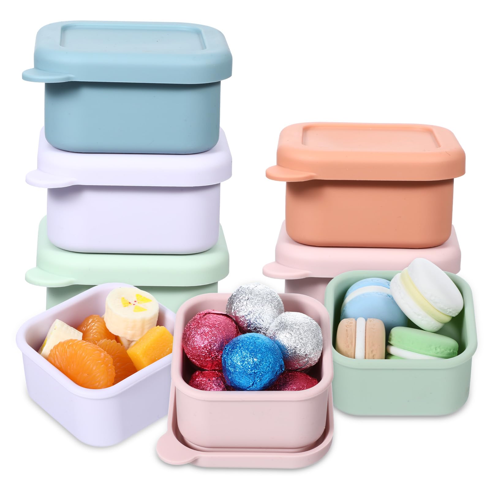 mekueeex 10 Pack 6 oz Silicone Snack Containers, Reusable Small Containers with Lids, Reusable Meal Prep Silicone Containers Lunch Box Bento Box Set