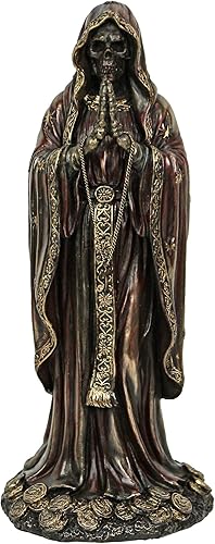 Veronese Design 7.5" Santa Muerte Rosario Escultura de Resina de Oración Acabado de Bronce Antiguo