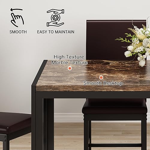 Miniatura 8 de Recaceik Juego de mesa de comedor para 4 mesas y sillas de cocina, mesa de comedor de mármol sintético con 4 juegos de cuero sintético para comedor,