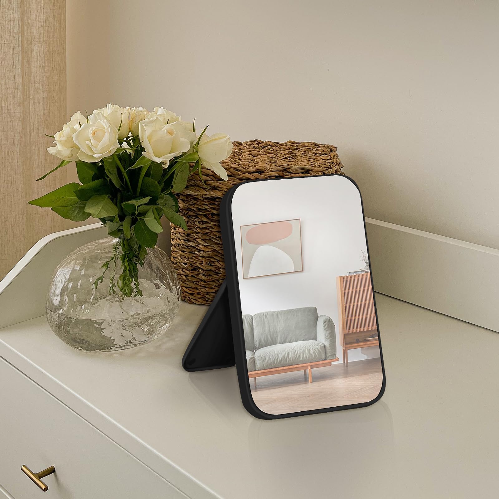 Lot de 10 miroirs de maquillage de table et de bureau, 20,3 cm, simple et portable, avec support, à suspendre au mur, noir