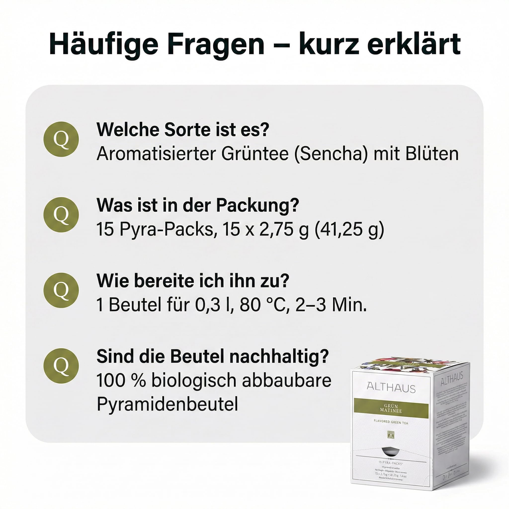 ALTHAUS Grüner Tee Grün Matinee, aromatisierter Sencha Tee mit Blüten, 15 Pyramiden-Teebeutel, einzeln verpackt, 41,25 g, Grüntee Beutel, 6 x 15 Beutel = 90 Portionen