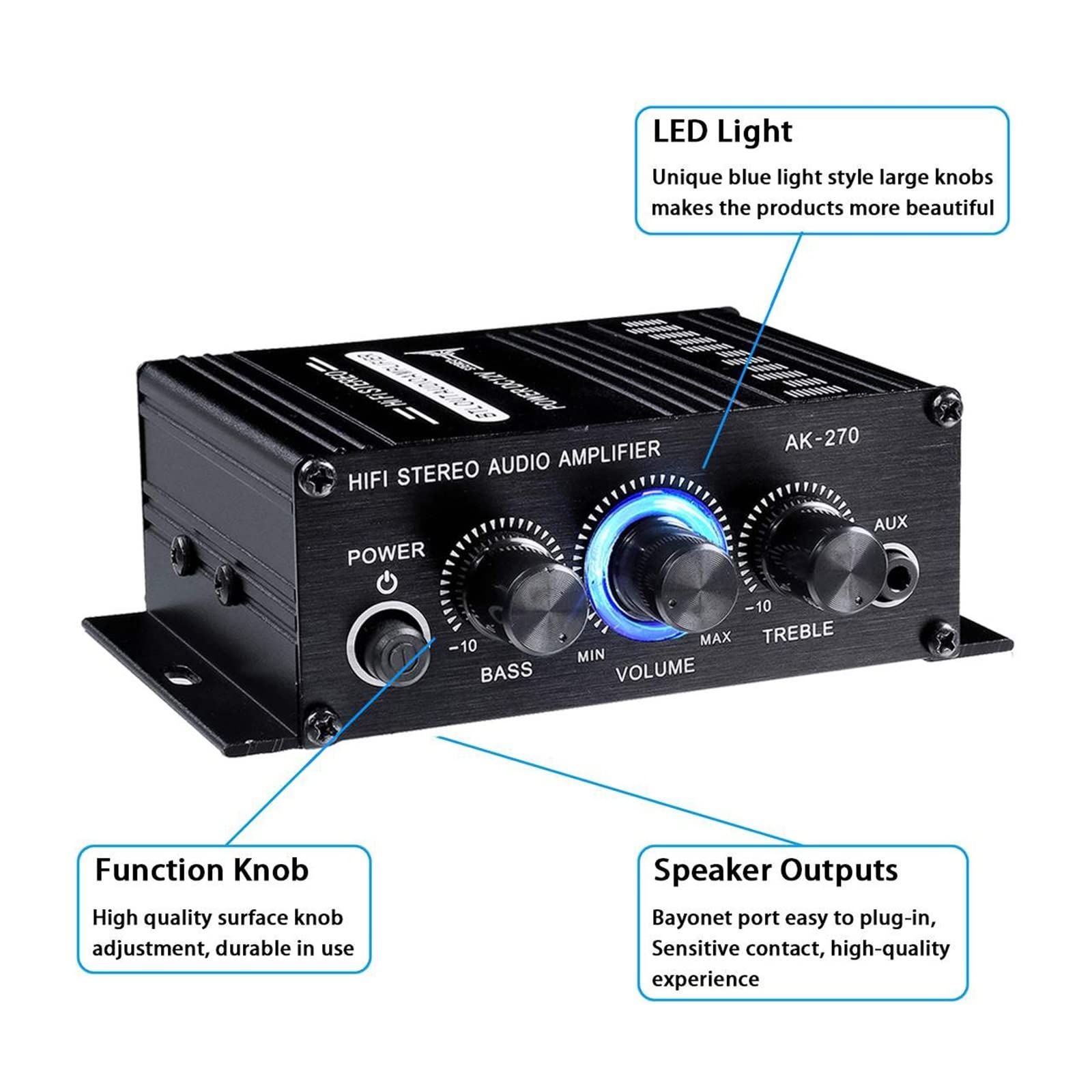 AK270 400 W 12 V wzmacniacz mocy HiFi Stereo Domowy Samochodowy basowy Odtwarzacz muzyczny Głośnik samochodowy Klasa D domowy dźwięku AUX,Szeroka kompatybilność(Amplifier adapter)