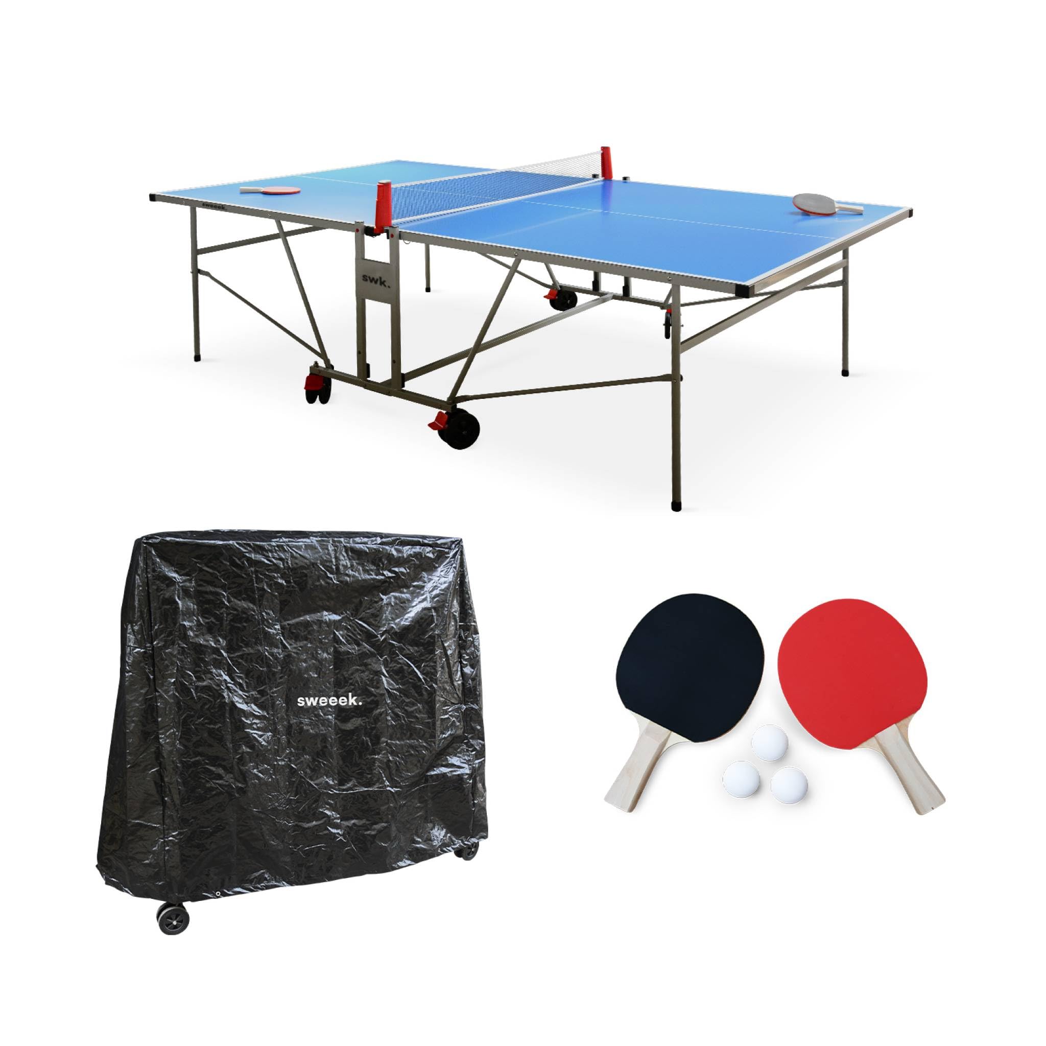Table de ping Pong Outdoor, avec 2 Raquettes et 3 balles, pour Utilisation extérieure + Housse en PVC
