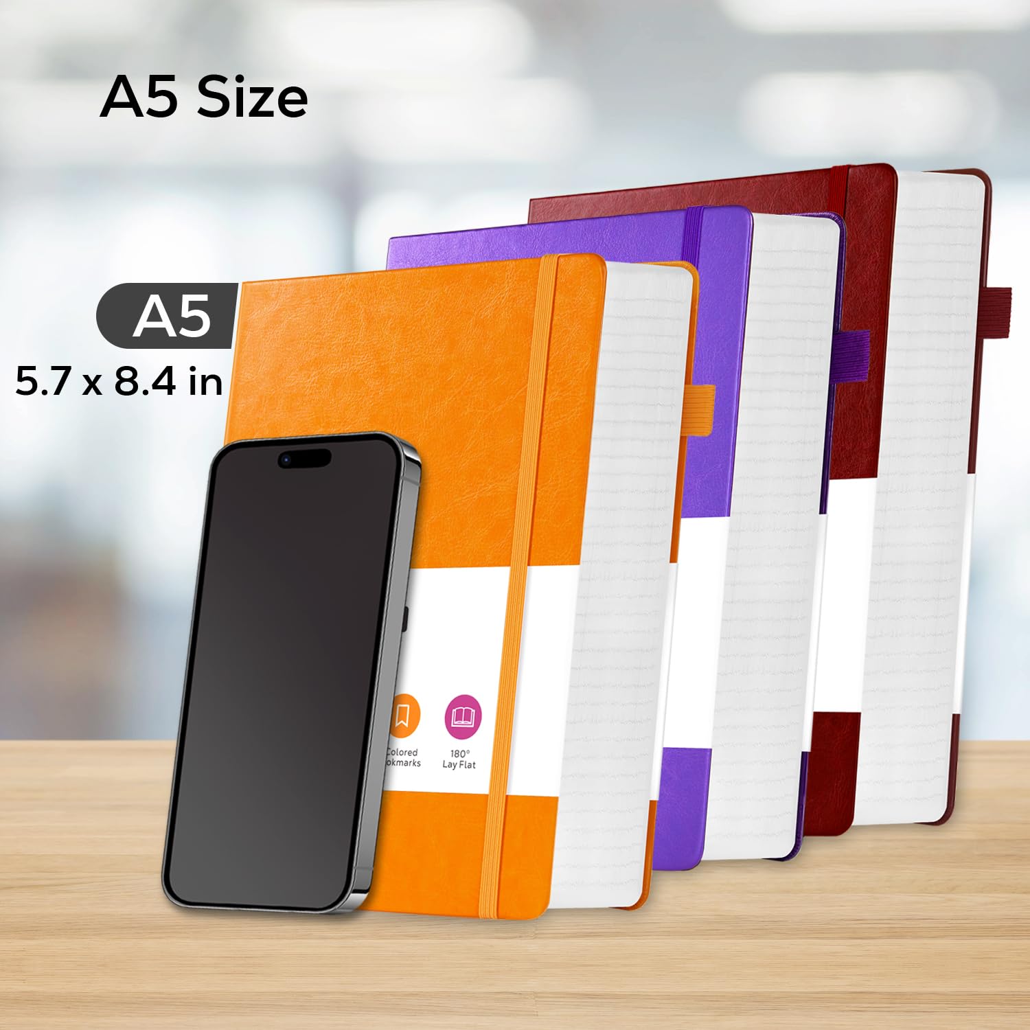 FOCUS DAY Paquete de 3 cuadernos rayados, tamaño A5, grueso, para escribir, 320 páginas, tapa dura, cuaderno encuadernado en cuero a granel para mujeres y hombres, oficina, escuela, 5.7 x 8.4