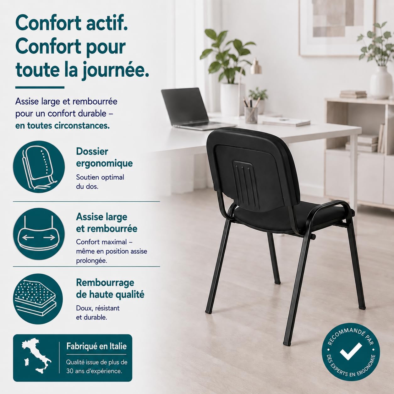 Topsit Lot de 2 Chaises Visiteur ISO Chaise de conférence empilable et Confortable avec Assise et Dossier rembourré