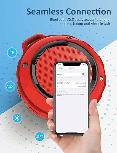 Miniatura 5 de Kunodi - Bocina Bluetooth resistente al agua, para exteriores, minibocina de viaje inalámbrica y portátil para ducha con subwoofer, graves