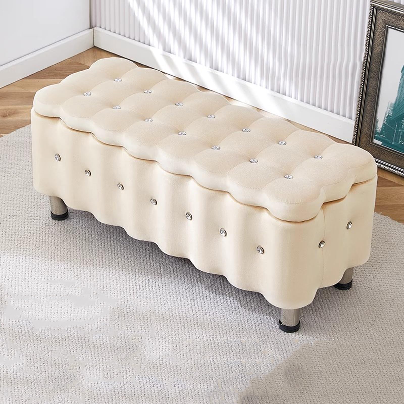 Banc bout de lit velours coffre de rangement salon entrée