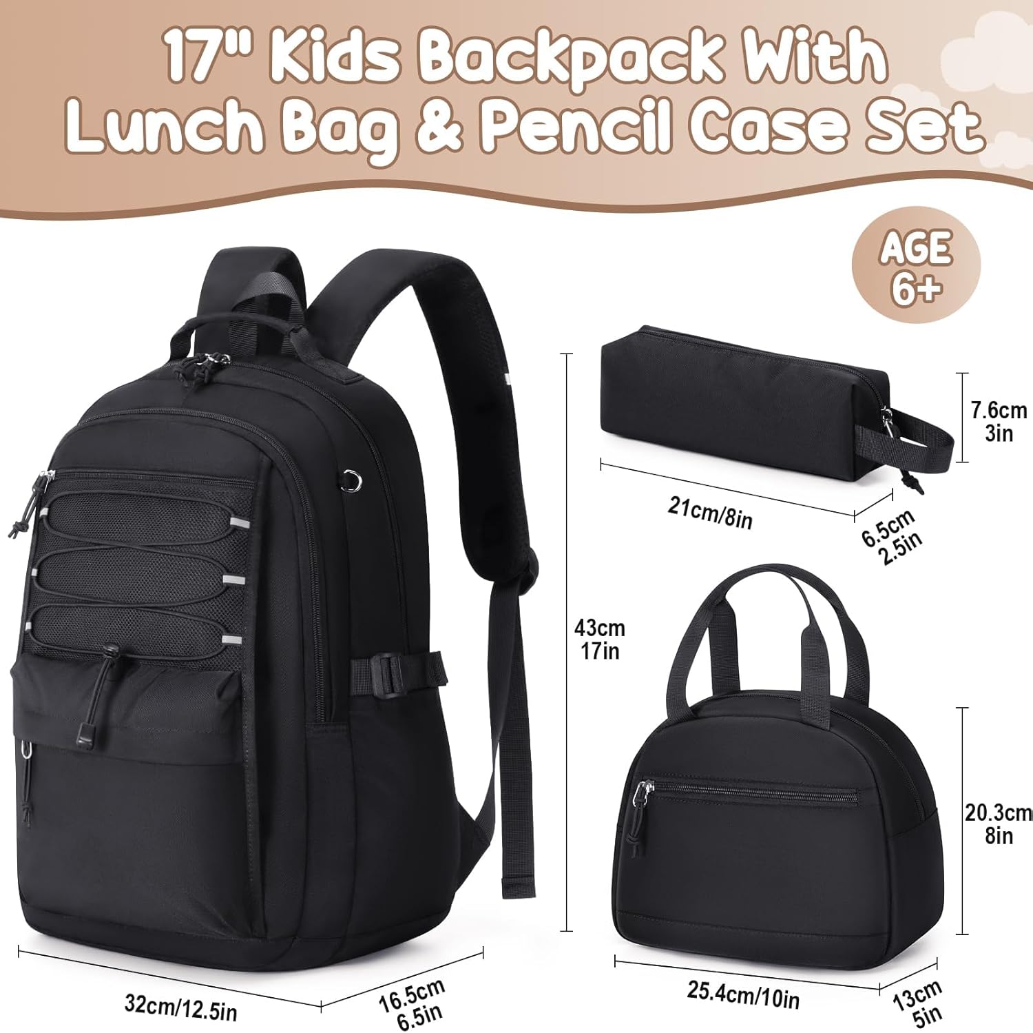 Fimibuke Kids Backpack for Girls, 3 PCS Waterproof Girls Backpack with Lunch Box & Pencil Case, Lightweight Bookbag Set for Kids Teen Girl Travel School Bag for Elementary Middle High School Students - Image 2