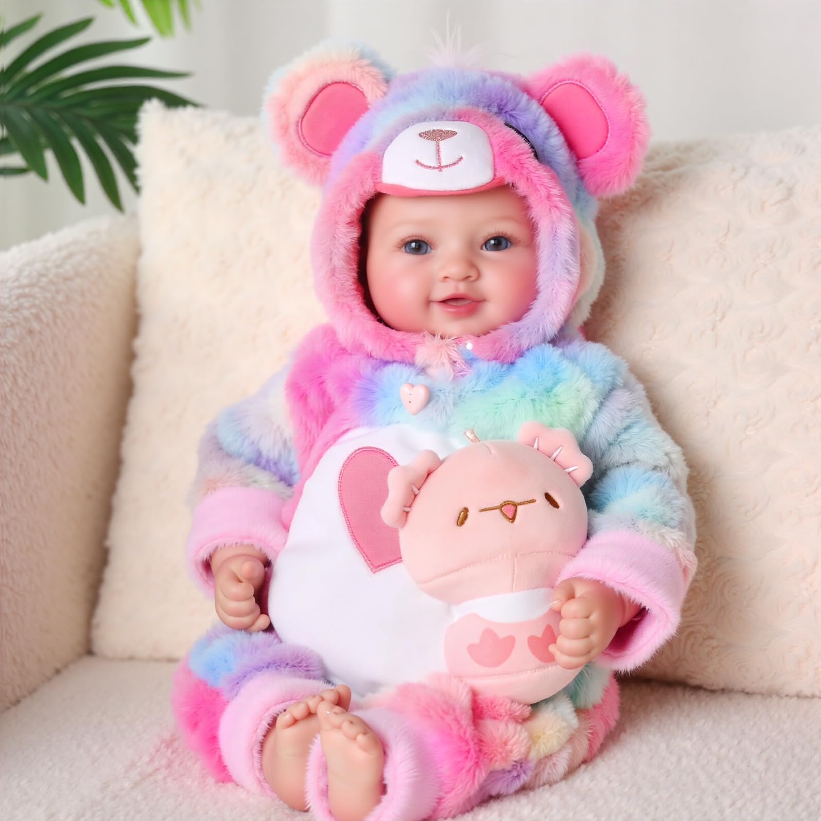 JIZHI Baby Girl Doll - 38cm Realistic Dolls Soft Body - Lifelike Newborn with Feeding Accessories and Clothing Set for Girls Aged 3+