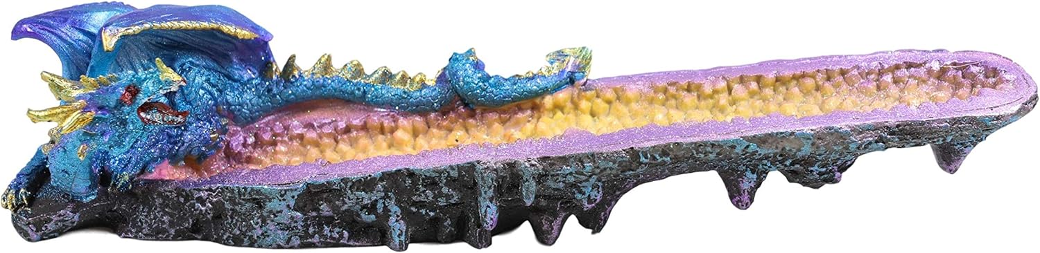 Ebros Gift Quartz Crystal Geode Rock Azurite Midnight Guardian Dragon Incense Stick Holder Figurine 10.75" Long Dungeons and Dragons Medieval Accent Decorative Statue
