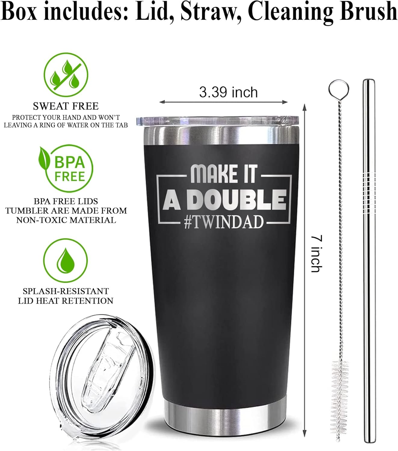 HTDesigns Make It A Double #Twindad - Engraved Twin Dad Mug - Travel Dad Gift - Father's Day - Image 2