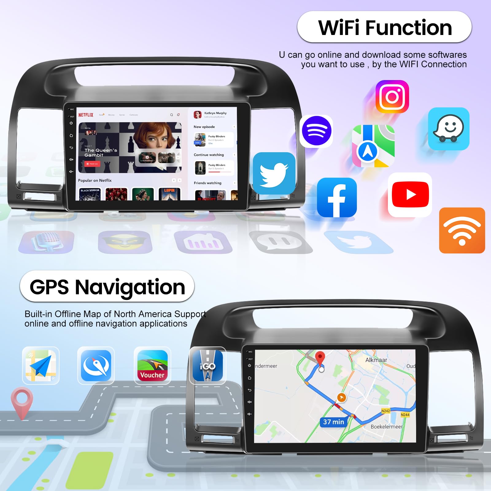 [8 Core 4+64G] Android Car Radio for Toyota Camry 2000-2006 - 9 inch IPS 1280 * 720 Touchscreen - Wireless Apple Carplay and Android Auto - DSP / 59 UI Themes/WiFi/GPS/SWC + AHD Backup Camera