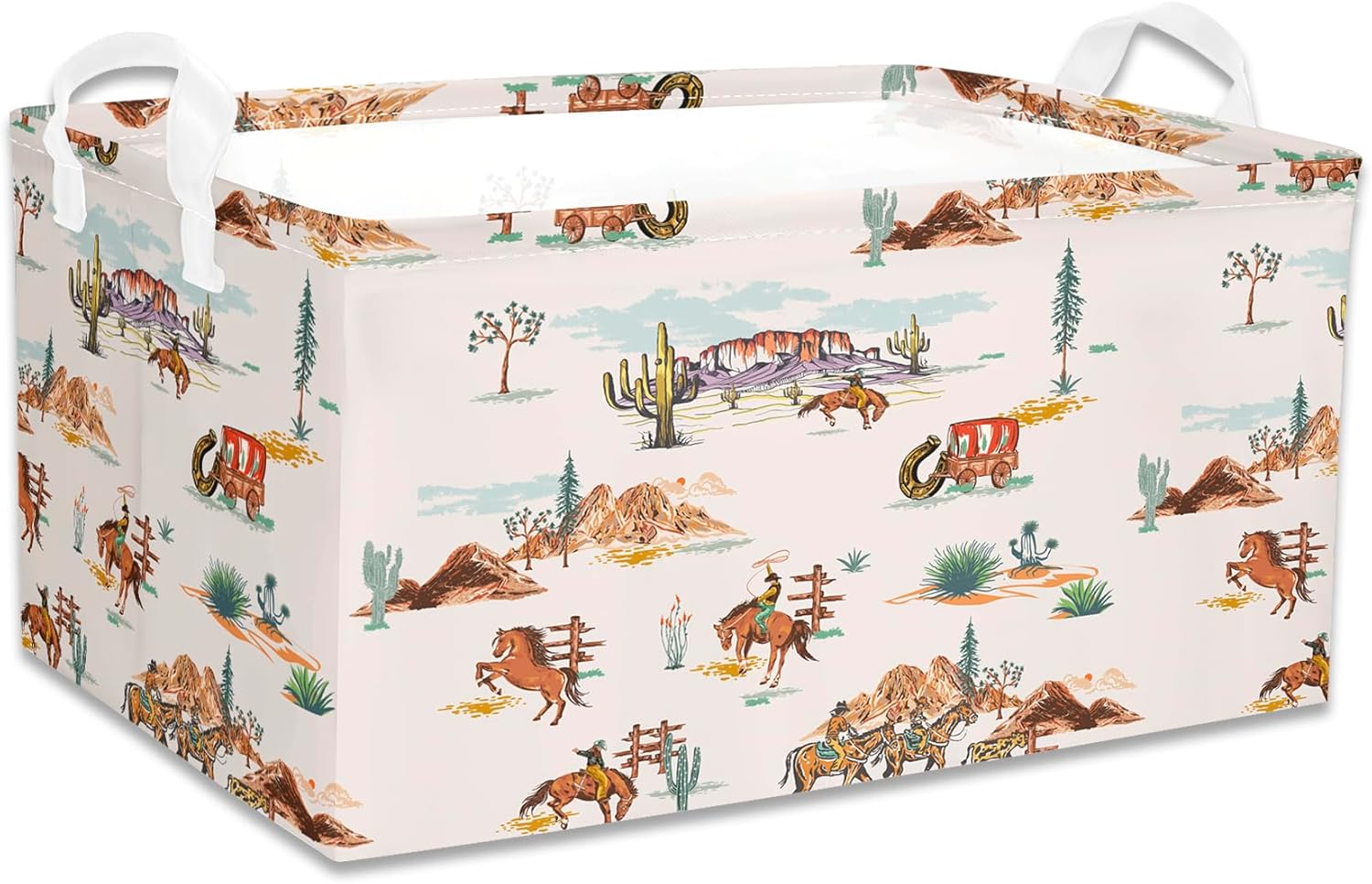 Western Rectangular Storage Basket, Highland Cow Cute Storage Bins Box with Handles, Cowskin Printed Shelf Basket Ideal for Kids Room Decor, Books, Organizing Clothes, Toys (Cute cow)
