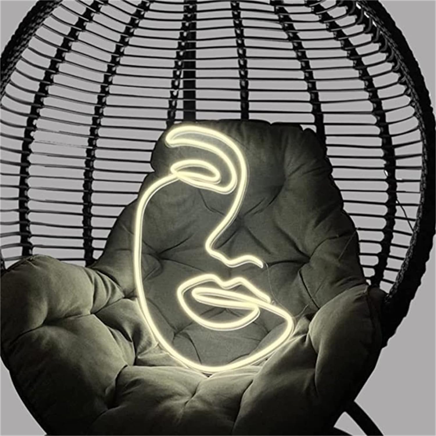 Perfil de cara LED de neón, adornos abstractos de decoración del hogar USB cálido blanco neón LED, señal de luz nocturna montada en la pared, 40 x 30 cm