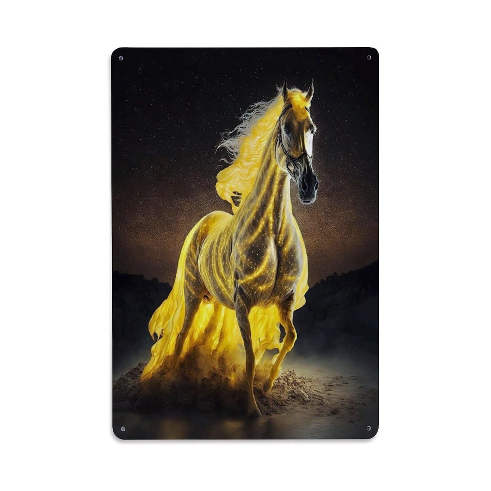 Mystical Illustration Galaxy Animal Surreal Horse Dark Humor Metal Tin Sign Plaque Wall Decor for Cafe, Man Cave, Club Bar, Office, Home Garden Round Metal Poster 8x12Inch