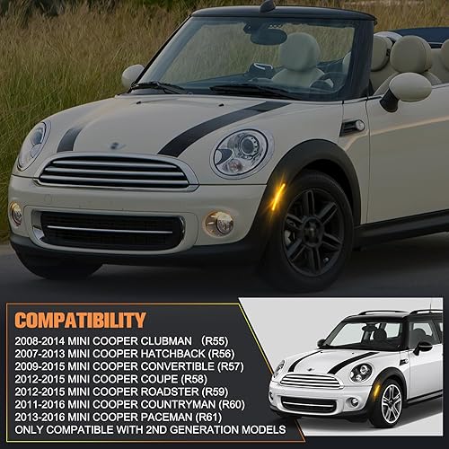 Miniatura 9 de Gempro Luces LED de marcador laterales traseras rojas para parachoques 2008-2014 MINI Cooper R55 R56 R57 R58 R59 R60 R61 Reflectores lente ahumada,