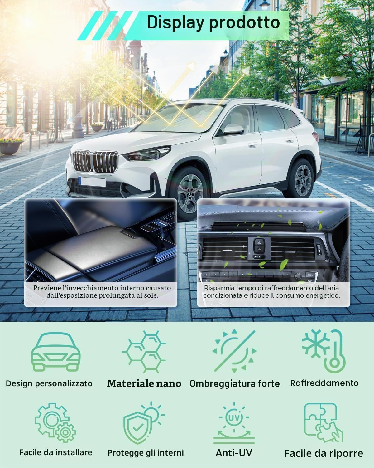 [Upgrade] GAFAT Compatibile con BMW X1 U11/X1 F48 2016-2025 2026 Protezione Solare per Parabrezza interno, Accessori iX1 U11 2026 Parasole Protezione UV, Raffreddamento