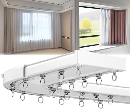 Ceiling Curtain Track Aluminium With Heavy Duty Roller, Curved Curtain Poles For Bay Windows, Ceiling/Wall Rail System, For Curtains, Hanging Shades, Sheers, Panel Drapes, Room DividerWhite,3m