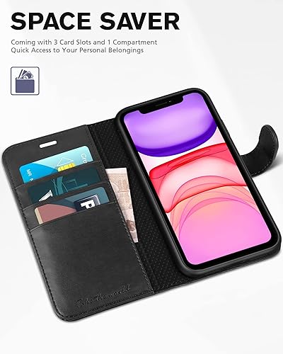 Miniatura 7 de TUCCH Funda tipo cartera para iPhone 11, bloqueo RFID ranuras para tarjetas, cierre magnético, piel sintética protectora funda interior de TPU a