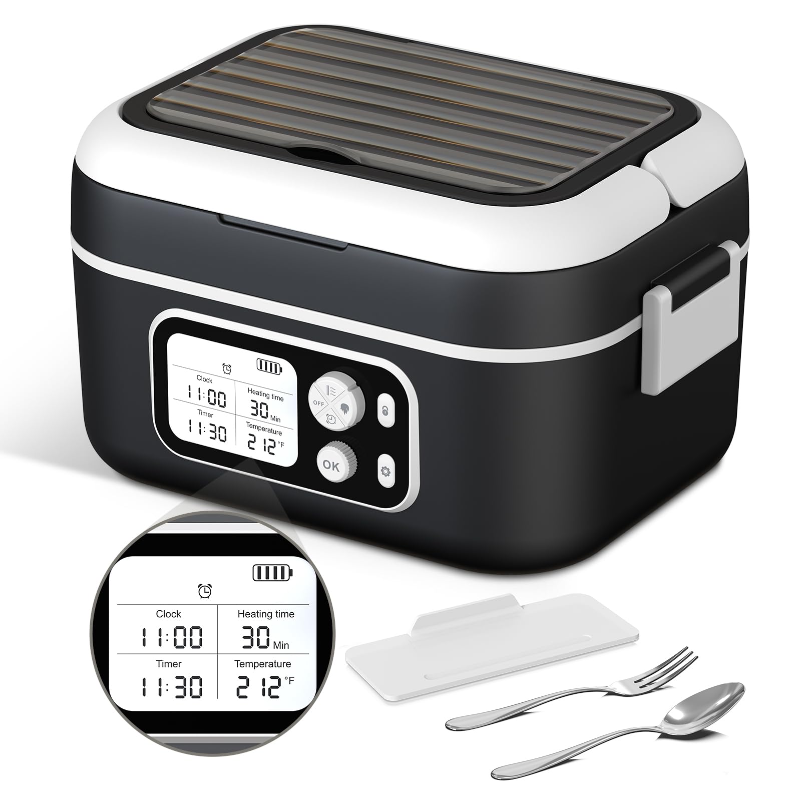 Cordless Electric Heated Lunch Box 1 5L 6 3Cups 24000mAh Rechargeable Battery Self-Heating Lunch Box Smart Timer Even