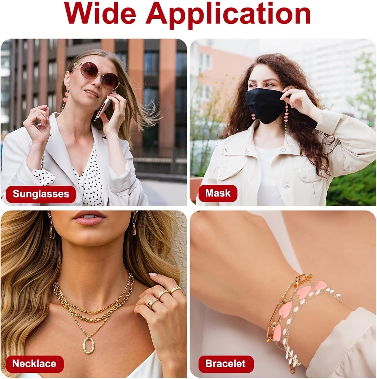 Beaded Eyeglass Chain Pearl Glasses Strap - Neck Sunglass Holder Eyewear Retainer for Girls & Women