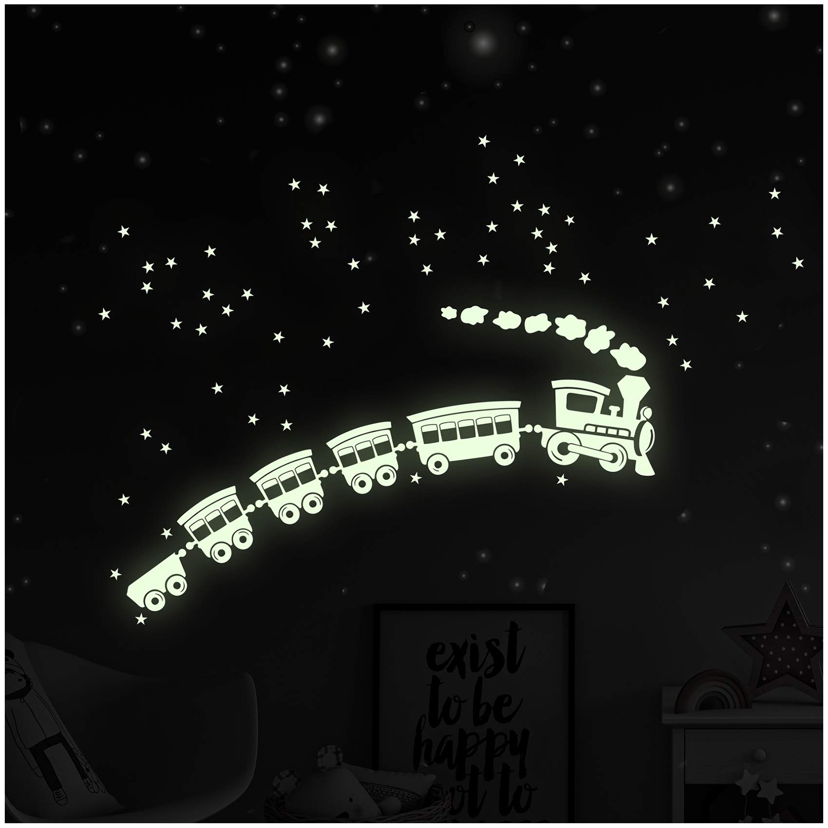 Luminous Film Engine Stars Starry Sky Railway Wall Sticker Self-Adhesive Fluorescent Glow-in-the-Dark (Locomotive M (K026))